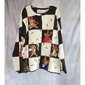 Vtg Marisa Christina 2001 Reindeer Checkered Christmas Ugly Sweater